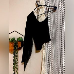 Black one sleeve, tassel top for women